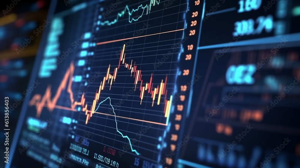 Aufkleber screen with stock market index charts and diagrams. ai generative