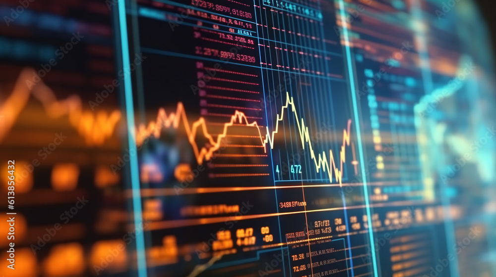 Aufkleber screen with stock market index charts and diagrams. ai generative