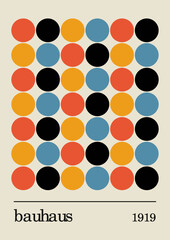 Bauhaus modern poster vibrant graphic color, vector illustration, minimal 20s geometric cute elements, circle shapes, Retro style design for brochure, flyer, wallpaper, banner - obrazy, fototapety, plakaty