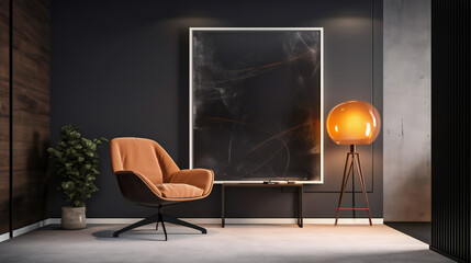 Modern Interior Design with Mockup Frame Poster, 3D Render, 3D Illustration