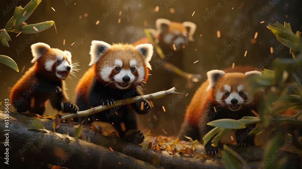 Aufkleber a group of red pandas sitting on top of a tree branch. generative ai