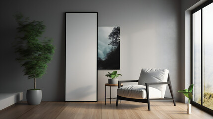 Modern Interior Design with Mockup Frame Poster, 3D Render, 3D Illustration