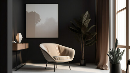 Modern Interior Design with Mockup Frame Poster, 3D Render, 3D Illustration