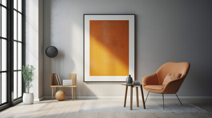 Modern Interior Design with Mockup Frame Poster, 3D Render, 3D Illustration