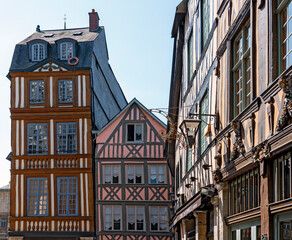 bourgeois houses made as half-timbered buildings in the village of Rouen in the Normandy, France