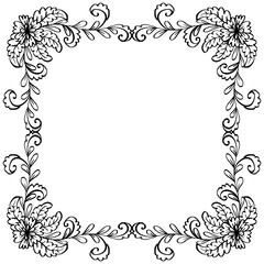 Doodle drawing floral frame background on black and white.