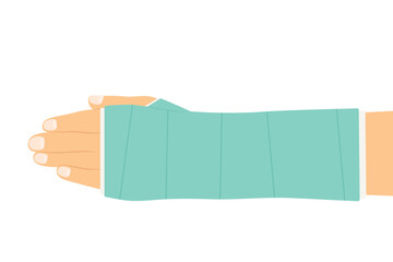 broken hand with plaster - vector illustration