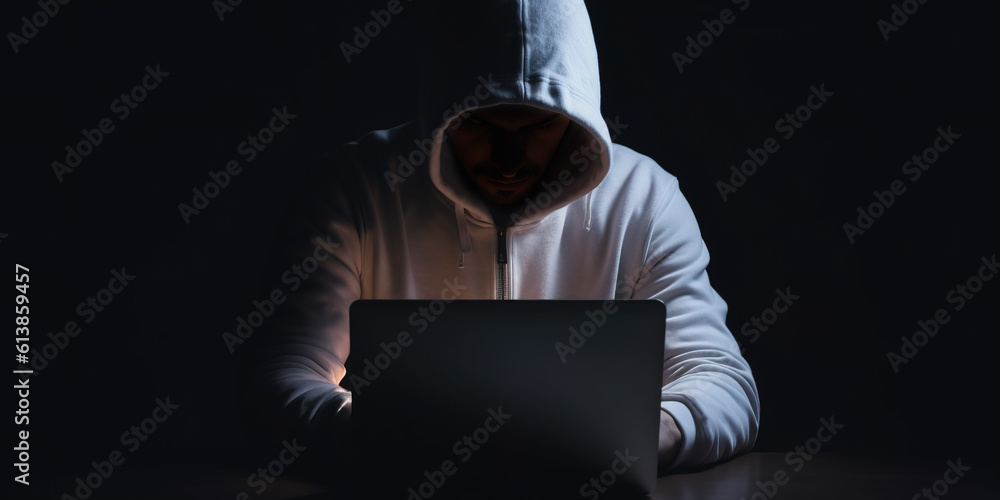 Poster dangerous hooded hacker breaks into government data servers and infects their system with a virus. h