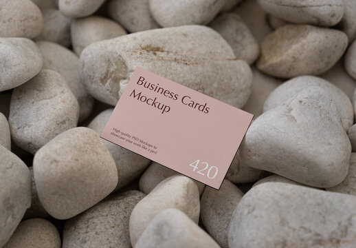 Business Card on White Stones Mockup