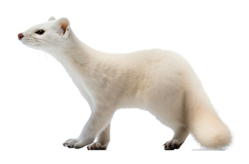 White ermine isolated on the transparent background PNG. AI generative.