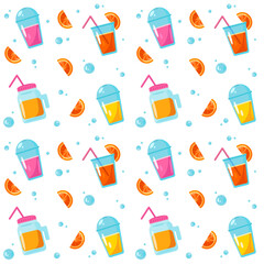 Seamless pattern with different fresh cocktails and orange  