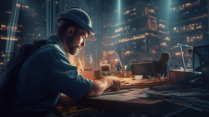 Engineer working in a big building, Generative Ai