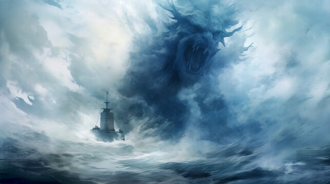 Terrifying Whirlpool Monster Artwork, Generative AI.