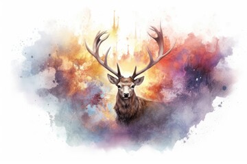 art deer in space . dreamlike background with deer . Hand Drawn Style illustration