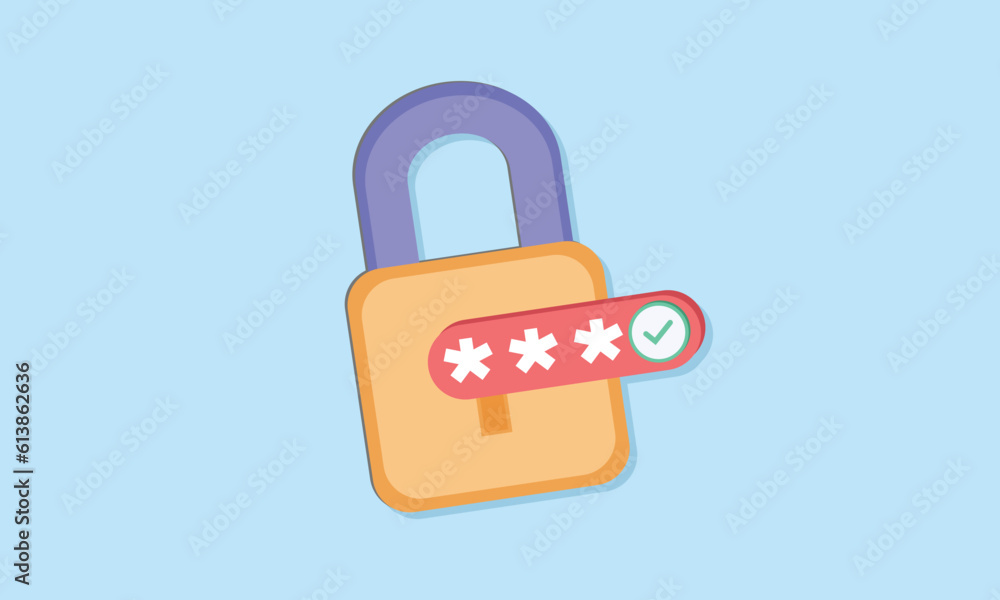 Poster locked padlock with password. golden lock and pin code entry. security and safety. cyber privacy con