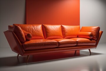 Modern bright interiors of room with orange sofa. generative ai