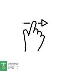 Obraz premium Swipe right icon. Simple outline style. Hand finger slide to right, drag arrow, unlock phone action concept. Thin line symbol. Vector illustration isolated on white background. EPS 10.