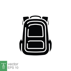 Backpack icon. Simple solid style. School bag, student schoolbag, knapsack, travel backpack concept. Black silhouette, glyph symbol. Vector illustration isolated on white background. EPS 10.