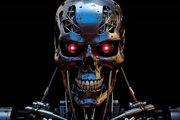 Cyborg endoskeleton portrait on black background Generative AI