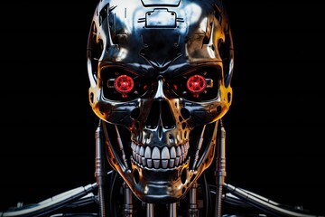 Cyborg endoskeleton portrait on black background Generative AI