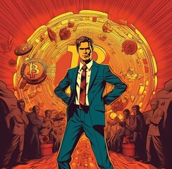 illustration of a person in a background bitcoin