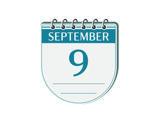 9 september round retro calendar page vector. 3d one day calendar, date appointment, business planner, event reminder illustration. Abstract three dimensional daily date old style calendar. 