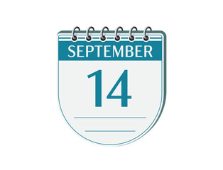 14 september round retro calendar page vector. 3d one day calendar, date appointment, business planner, event reminder illustration. Abstract three dimensional daily date old style calendar. 