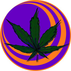 Green pot leaf in purple and orange circle design 
