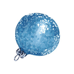 Blue Christmas tree toy.Preparation of Christmas decorations.Object for festive design.Illustration with markers and watercolor.Hand drawn isolated art.