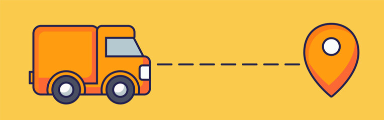 Delivery illustration. Vector cartoon delivery concept. Truck and map pin. Cargo and shipping concept.
