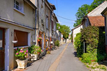 Fototapeta na wymiar Old residential street of Crécy la Chapelle, a village of the French department of Seine et Marne in Paris region often nicknamed 