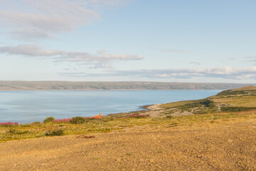 Fototapeta na wymiar Background of the surroundings of the Rybachy peninsula. Barents Sea