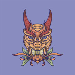 Oni mask art Illustration hand drawn style premium vector for tattoo sticker logo etc
