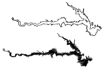 Lake Elwell Reservoir (United States of America, North America, us, usa, Montana) map vector illustration, scribble sketch Tiber Dam map