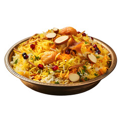 Indian Biryani, beautifully presented on a plate, on a transparent background