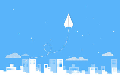 Paper airplane flying on sky. Business growth