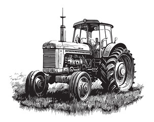 Vintage tractor hand drawn sketch in doodle style illustration © BigJoy