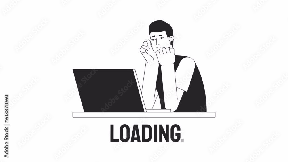 Poster frustration it bw loader animation. asian young student upset. flash message 4k video footage. isola