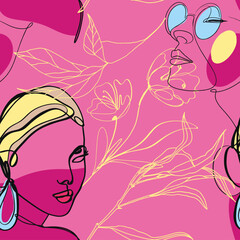 Feminine line seamless Pink color pattern art Vector