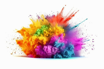 Colorful rainbow holi paint splash, color powder explosion on white background created with Generative AI technology