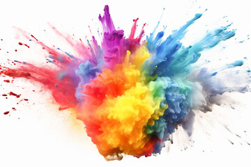 Fototapeta na wymiar Colorful rainbow holi paint splash, color powder explosion on white background created with Generative AI technology