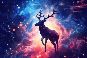 art deer in space . dreamlike background with deer . Hand Drawn Style illustration   Generative AI