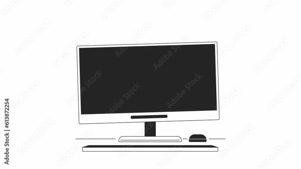 Poster computer crackling bw animation. flat outline style icon 4k video footage for web design. damaged is