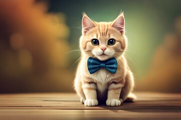 Obraz premium cartoon image of a mischievous cat wearing a bowtie and holding a fishbone.