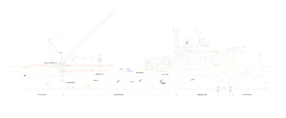 Vector sketch illustration of rescue ship layout design with rescue equipment 