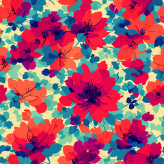 Fototapeta na wymiar Beautiful vector seamless floral pattern with watercolor hand drawn gentle summer flowers. Stock illustration. Natural artwork.