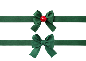 Set of green ribbon and tied bow for Christmas gift package decoration. Tied bow with ribbon as an element for your design.