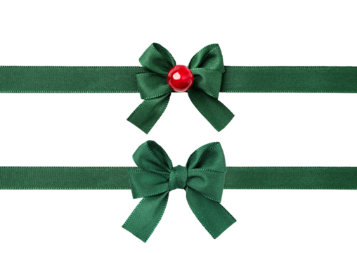 Set of green ribbon and tied bow for Christmas gift package decoration. Tied bow with ribbon as an element for your design.