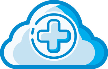 The cloud icon with the plus symbol inside, represents health, safety and replenishment. This design can be used as a decorative illustration with a cloud computing theme.