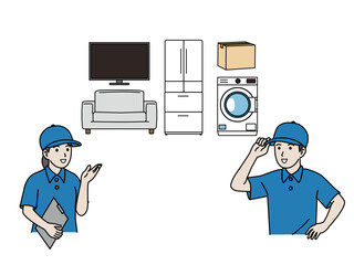 引っ越し業者、リサイクル業者のイラスト